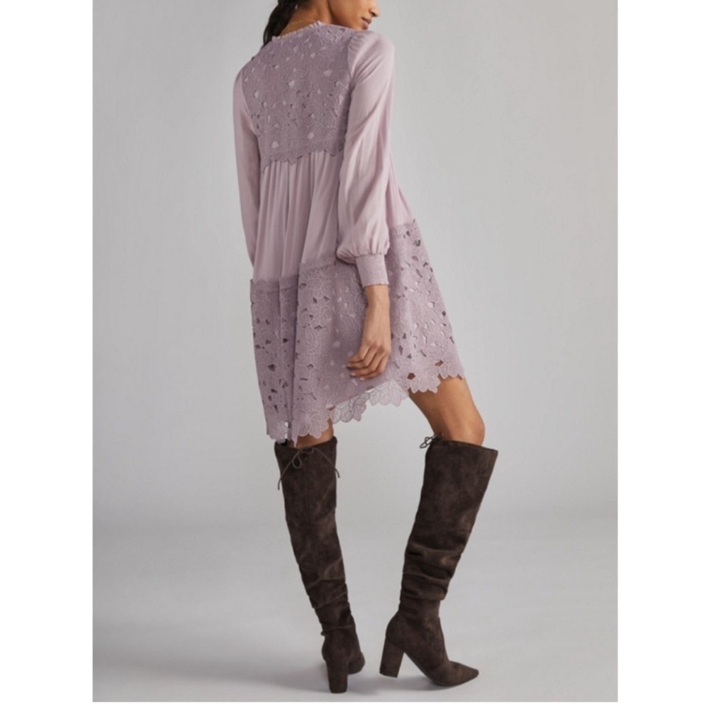 Anthropologie Embroidered Lace Tunic Dress Lilac Bohemian Size XXS Cottagecore - Picture 2 of 16